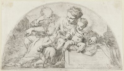 Hellig Familie med den unge Johannes Døberen af Bartolomeo Biscaino