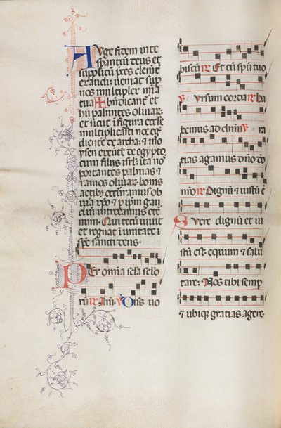 Missale: Fol. 111v, indeholder noget musik som en del af palmesøndagsliturgien, 1469. af Bartolomeo Caporali