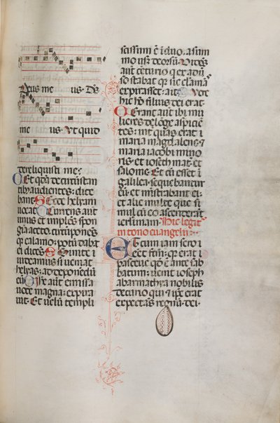 Missale: Fol. 129: indeholder musik til Hely Hely Lama etc. i St. Mattion Passion, 1469. af Bartolomeo Caporali
