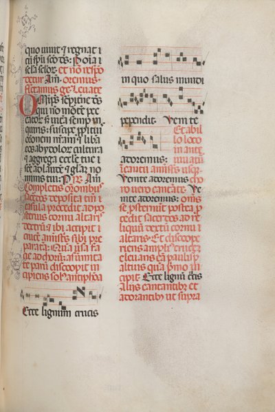 Missale: Fol. 148: Musik til Behold the Wood of the Cross..., 1469 af Bartolomeo Caporali
