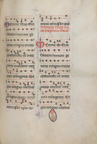 Missale: Fol. 182: Musik til forskellige almindelige bønner, 1469. af Bartolomeo Caporali