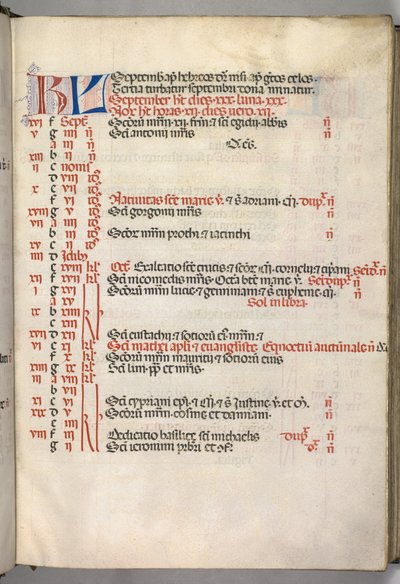 Missale: Fol. 7r: September kalenderside, 1469. af Bartolomeo Caporali
