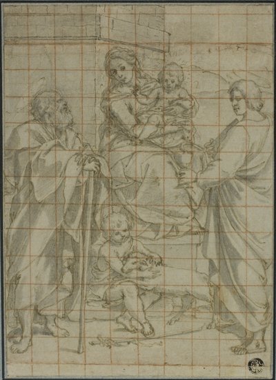Hellig familie med Johannes evangelisten og spædbarnet Johannes Døberen af Bartolomeo Cesi