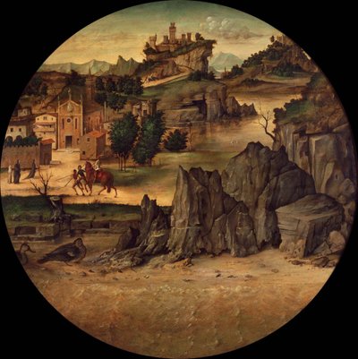 Landskab med slotte, slutningen af 1400-tallet. af Bartolomeo Montagna