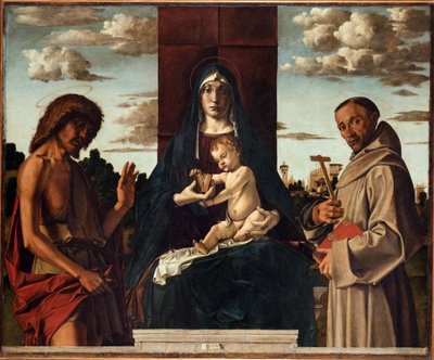 Jomfru og barn med de hellige Frans og Johannes Døberen par Montagna, Bartolomeo (1449-1523). Olie på træ, størrelse: 148x180, ca 1485, Fondazione Cini, Venezia af Bartolomeo Montagna
