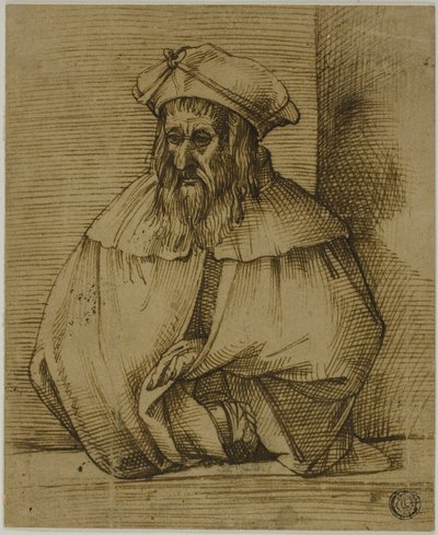 Skitse i halv længde af en herre med hat og kappe af Bartolomeo Passarotti