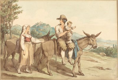En bondefamilie og to æsler af Bartolomeo Pinelli