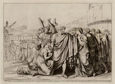 Atilius Regulus forbereder sig på at forlade Rom for at vende tilbage til fangenskabet i Karthago (radering) af Bartolomeo Pinelli