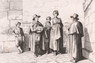 Blind mand synger og spiller, ætsning af Bartolomeo Pinelli (Rom af Bartolomeo Pinelli