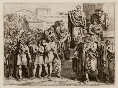 Brutus dømmer sine sønner til døden (radering) af Bartolomeo Pinelli