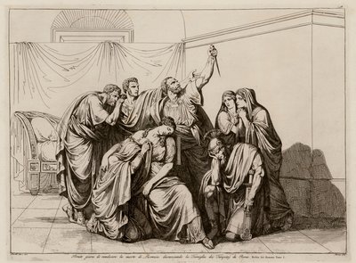 Brutus lover at hævne Lucretias død ved at forvise Tarquinerne fra Rom (radering) af Bartolomeo Pinelli