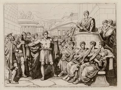 Coriolanus forvist fra Rom (radering) af Bartolomeo Pinelli