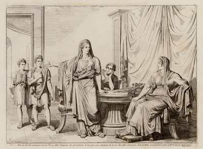 Cornelia, Gracchi-slægtens mor, viser sine sønner som sine smykker (radering) af Bartolomeo Pinelli
