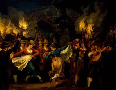 Dansere, detaljer fra natlig dans på Piazza Barberini i Rom efter høsten, af Bartolomeo Pinelli (1781-1835), Italien af Bartolomeo Pinelli
