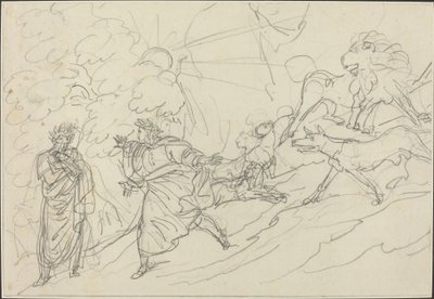 Dante flygter fra de vilde dyr og møder Virgil af Bartolomeo Pinelli