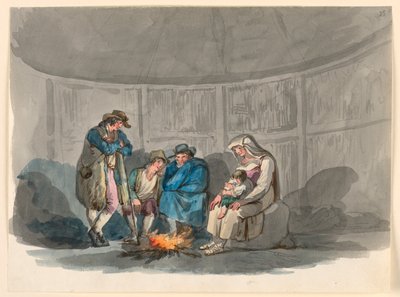 Tegning, En familie af hyrder om natten, 1807-08 af Bartolomeo Pinelli