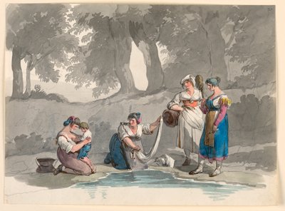 Tegning, Ved en bæk i bjergene nær Rom, 1807-08 af Bartolomeo Pinelli