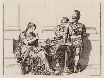 Fulvia stikker tungen ud af Ciceros afhuggede hoved, 43 f.Kr (radering) af Bartolomeo Pinelli