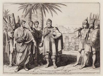 Gaius Popillius Laenas tegner en cirkel i sandet omkring Antiochus IV Epiphanes (radering) af Bartolomeo Pinelli