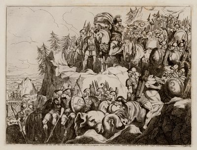 Hannibal krydser Alperne ind i Italien, 218 f.Kr (radering) af Bartolomeo Pinelli