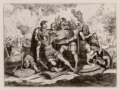 Marcus Calpurnius Flamma fundet i live under ligene af sine kammerater, der blev dræbt af karthaginerne (radering) af Bartolomeo Pinelli