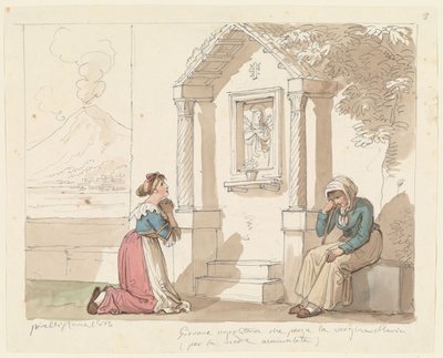 En kvinde fra Napoli, der beder til Jomfru Maria for sin syge mor, illustration til »Romerske dragter og skikke« af Bartolomeo Pinelli