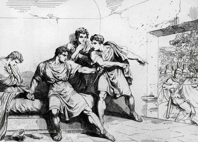 Neros død, fra kejsernes historie, startende fra Ottavio, gravering af Bartolomeo Pinelli (1781-1835), Rom af Bartolomeo Pinelli