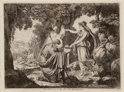 Numa Pompilius med nymfen Egeria (radering) af Bartolomeo Pinelli