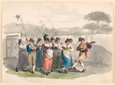 "Saltarello Romano," Dansende bønder i Roms nabolag af Bartolomeo Pinelli