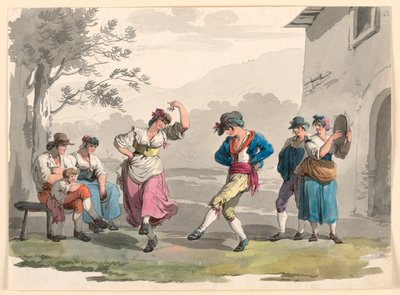 "Saltarello Romano," Dansende bønder i Roms kvarter af Bartolomeo Pinelli