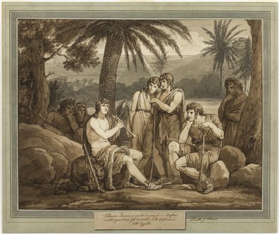 Telemachus spiller og synger for hyrderne i Egypten, fra Telemachos eventyr, bog 2 af Bartolomeo Pinelli