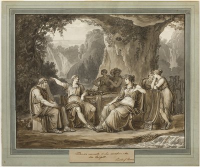 Telemachus relaterer sine eventyr til gudinden Calypso, fra The Adventures of Telemachus, bog 1 af Bartolomeo Pinelli