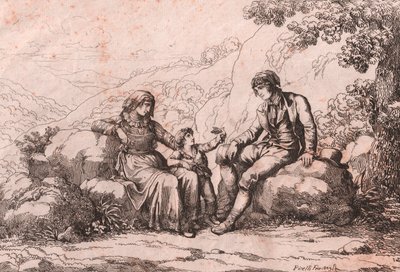 To almindelige mennesker med en baby, Schiavi, Abruzzo, radering af Bartolomeo Pinelli (Rom af Bartolomeo Pinelli