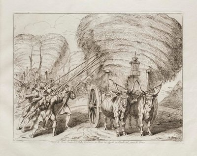 Vogne med hø, der blev transporteret fra landet til Rom for at blive kørt ud til laderne i juni måned af Bartolomeo Pinelli