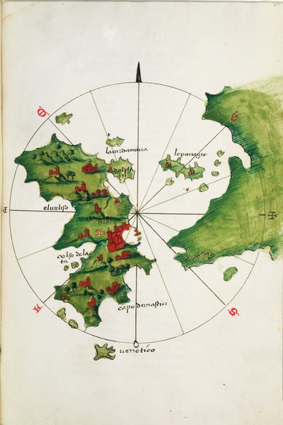 Khios og det tilstødende fastland, ca. 1485 (pergament) af Bartolomeo da li Sonetti