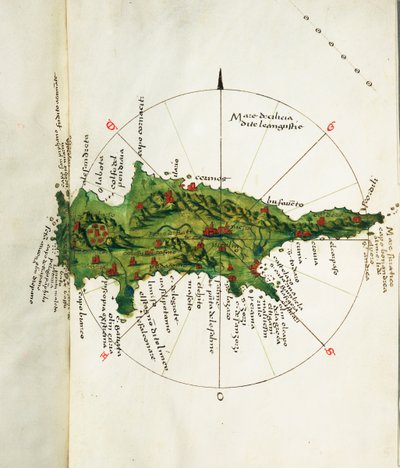 Kort over Cypern, ca. 1485 (pergament) af Bartolomeo da li Sonetti