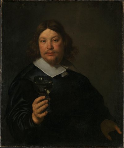 Mand med et glas vin (olie på lærred) af Bartolomeus van der Helst