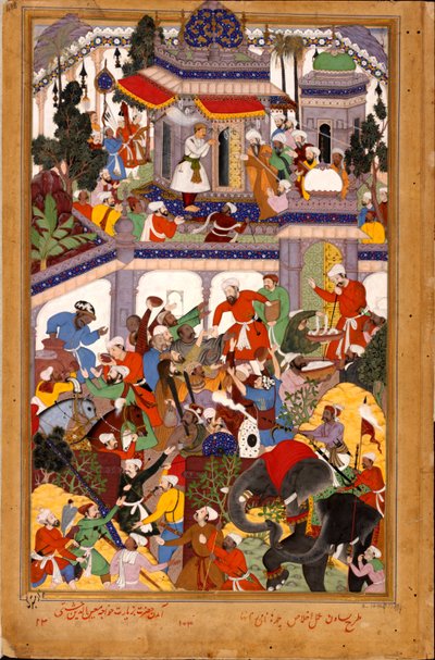 Akbar besøger Khwaj-helligdommen: Muin ad-Din Chishti i Ajmer, 1590 af Basawan