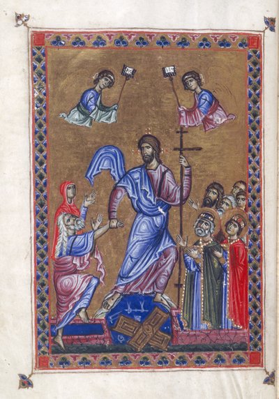 Egerton 1139, f.9v Harrowing of Hell, illustration fra 