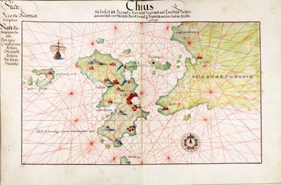 Kort over Chius (Chios, Grækenland) af Battista Agnese