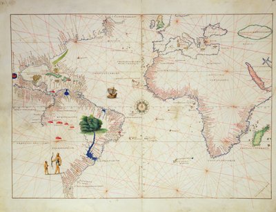Den nye verden, fra et verdensatlas i 33 kort, Venedig, 1. september 1553 (blæk på vellum) (se også 330961) af Battista Agnese