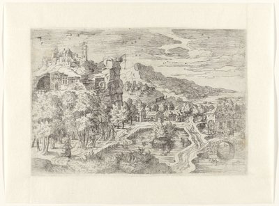 Landskab med kvinder på jagt af Battista Angolo del Moro (attributed to)