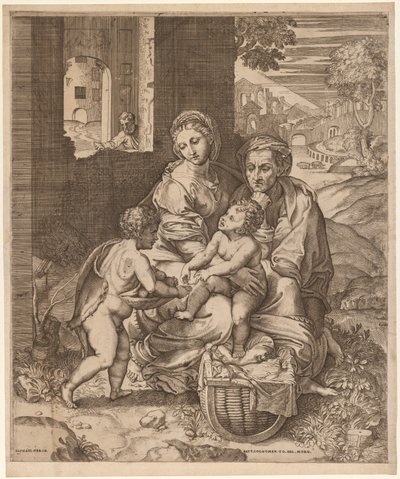 Den hellige familie (La Perla) (efter Raphael) af Battista Angolo del Moro