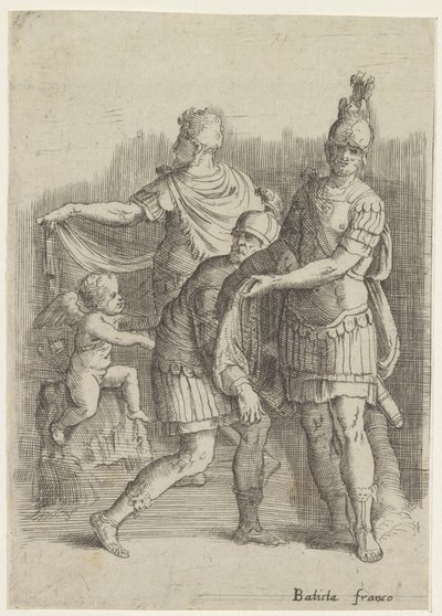 Tre soldater og en putto af Battista Franco
