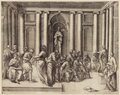 Zwölfjähriger Jesus diskutiert mit den Tempelgelehrten af Battista Franco
