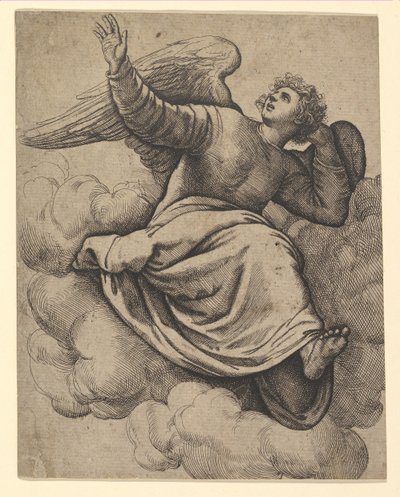Engel sidder på en sky, ca. 1560. af Battista Franco Veneziano