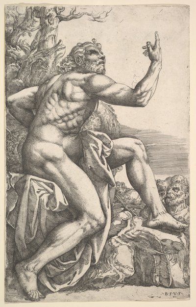 Johannes Døberen prædiker i ørkenen. af Battista Franco Veneziano