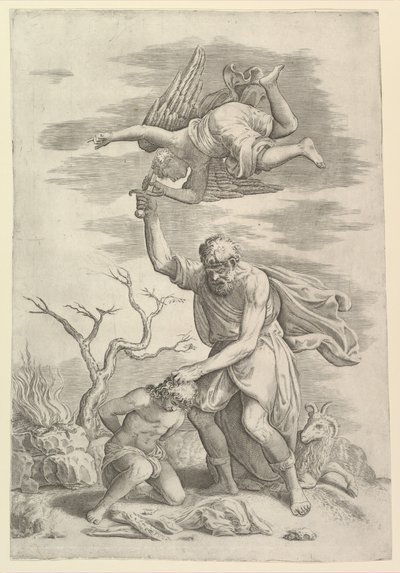 Englen, der holder Abrahams arm. af Battista Franco Veneziano