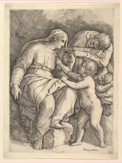 Den hellige familie. af Battista Franco Veneziano