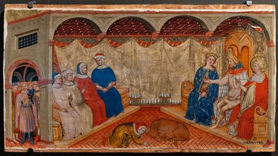 St. Sylvesters uenighed med Rom-rabbinerne ved tilstedeværelse af Konstantin og Helen (tempera på panelet) af Battista da Vicenza